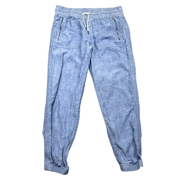 Athleta Cabo Linen Jogger Pants Women Sz 10 Fits 32" Blue Drawstring Lightweight - Picture 1 of 9